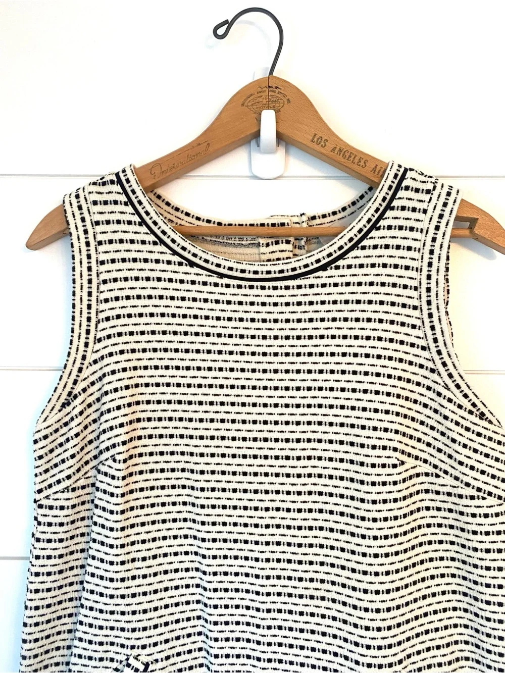 LOFT Black and White Striped Sleeveless Mini Shift Dress (XS)